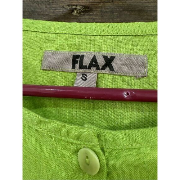 Flax NWOT linen button front shirt lime green relaxed fit size S small - Picture 4 of 8